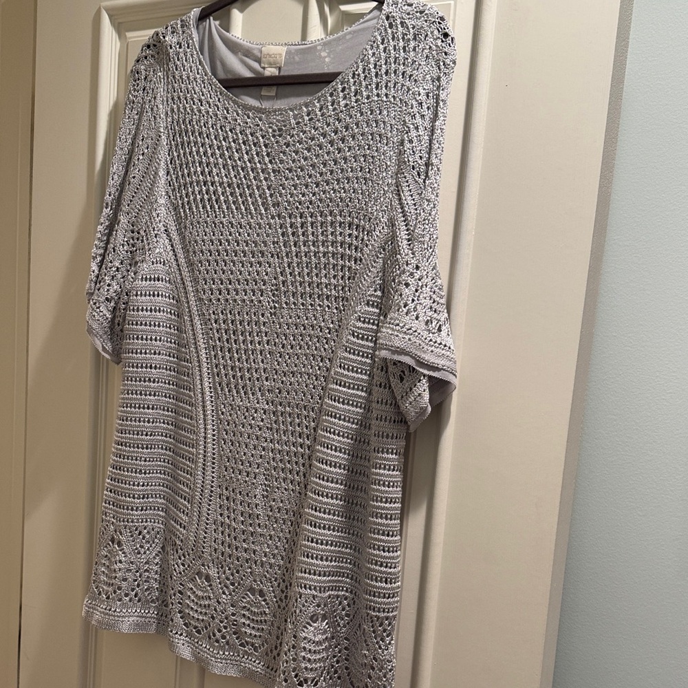 Chico's Silver Textured Blouse